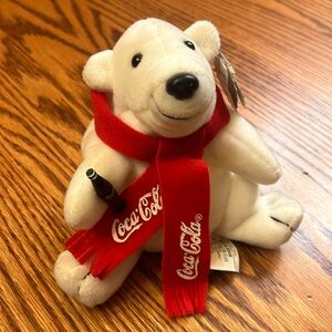 1998 Coca-Cola Polar Bear in Red Scarf Bean Bag Plush Collectable Stuffed Animal
